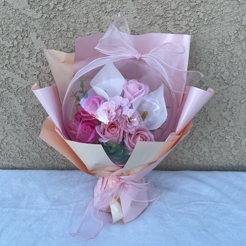 Acrylic Rose Bouquet Ball Flower pink
